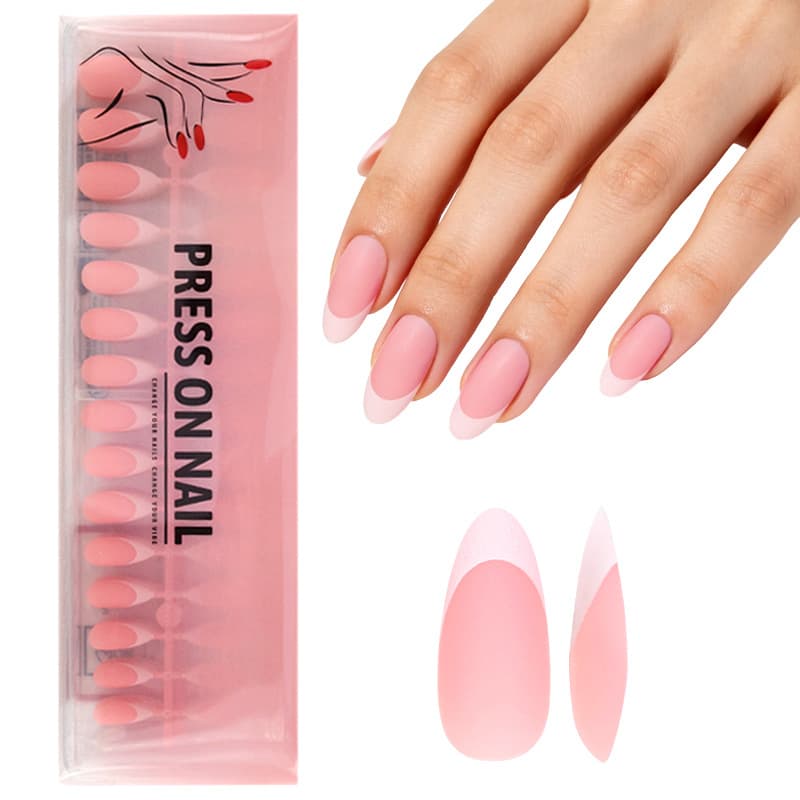 30 Pieces Acrylic Simple French Style Press-On Nails Almond Shape Matte False Nails Cross-Border Wholesale