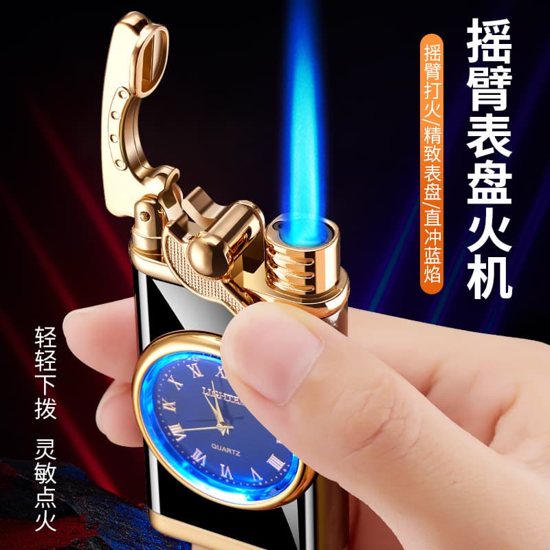 Swing Arm Watch Cigarette Lighter with Light Men's Gift Press Windproof Lighter Internet Celebrity Hot Model Cross-Border Free Sample