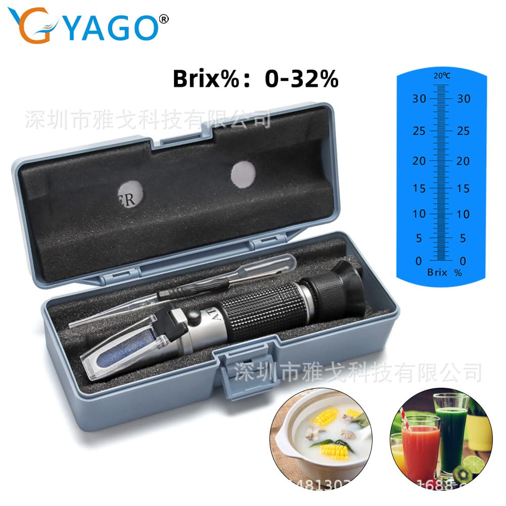Handheld Refractometer Brix Meter 0-32% for Fruit Sweetness and Cutting Fluid Testing