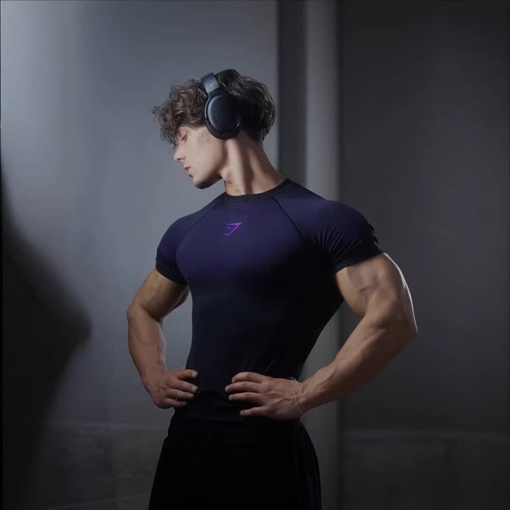 GYMSHARK/ONYX Men's T-Shirt Athletic Fitness Quick-Dry Breathable Stretch Crew Neck Short Sleeve Compression Training Top