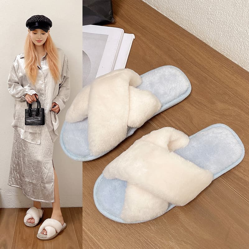 Large Flat Cotton Slippers for Cross-Border Amazon, European and American Plush Slippers, Winter New Home Indoor Fuzzy Slippers