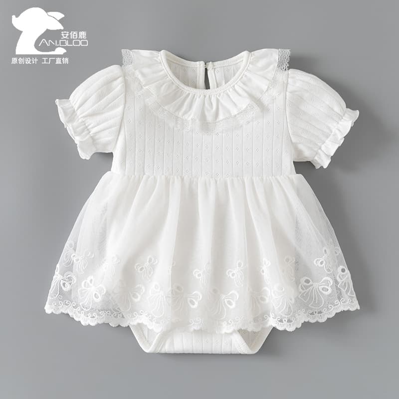 Cross-Border Baby Romper Dress Summer Outfit Stylish Short-Sleeve Romper Dress for Baby Girls Sweet Princess Dress Girls' Dress