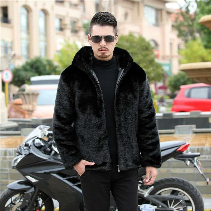 Wholesale casual faux mink thick warm men's fur coats, Haining leather jackets, mink fleece coats, men's winter clothing
