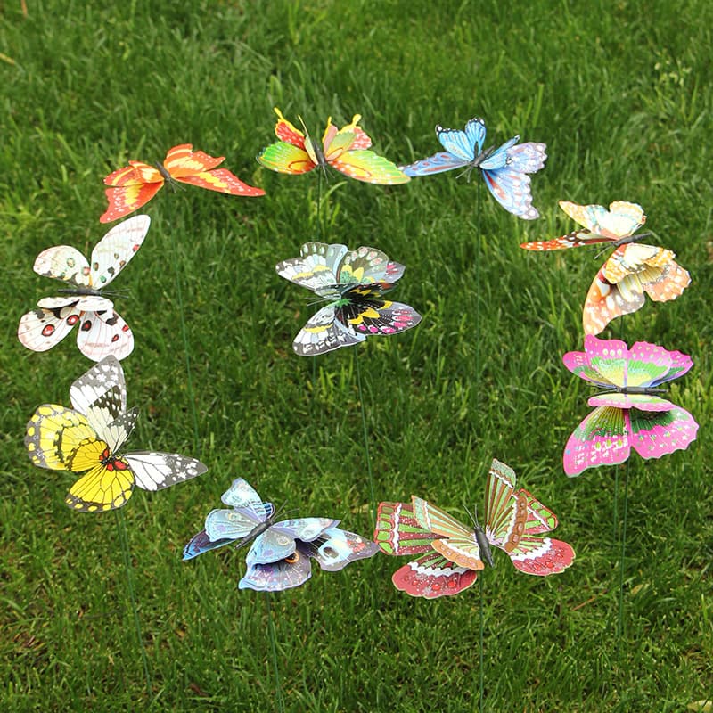 12CM Double Layer Simulation Butterfly Insert Rod PVC Butterfly Outdoor Garden Decoration Flower Arrangement Accessory Garden Layout