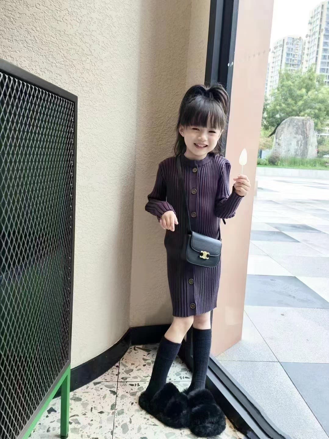 Girls 2023 Korean Style Fashion Knitted Solid Color Ribbed Dress Autumn New Children's Wool Straight Skirt