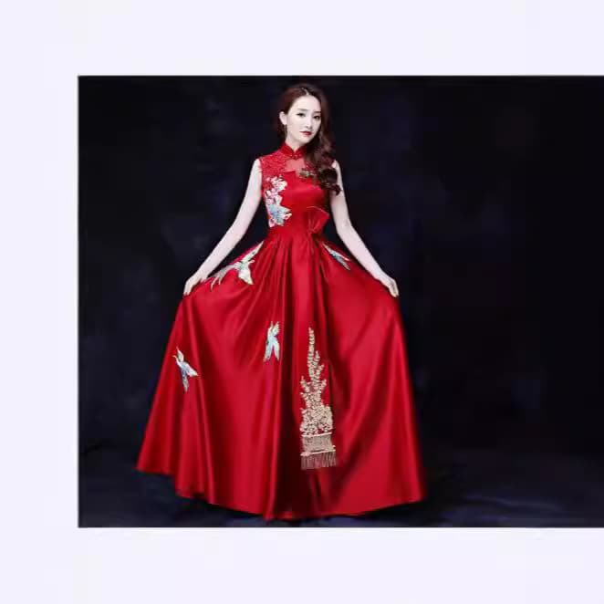 Banquet Evening Gown Long Model Team Runway Show Performance Outfit Chorus Dress Green Annual Meeting Evening Dress Slimming Summer