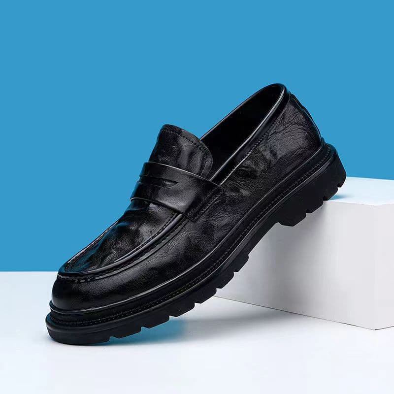 Spring New British Leather Shoes for Men Genuine Leather Casual Shoes Versatile Business Oxfords Round Toe Fashion Thick Sole Heightening Men's Shoes