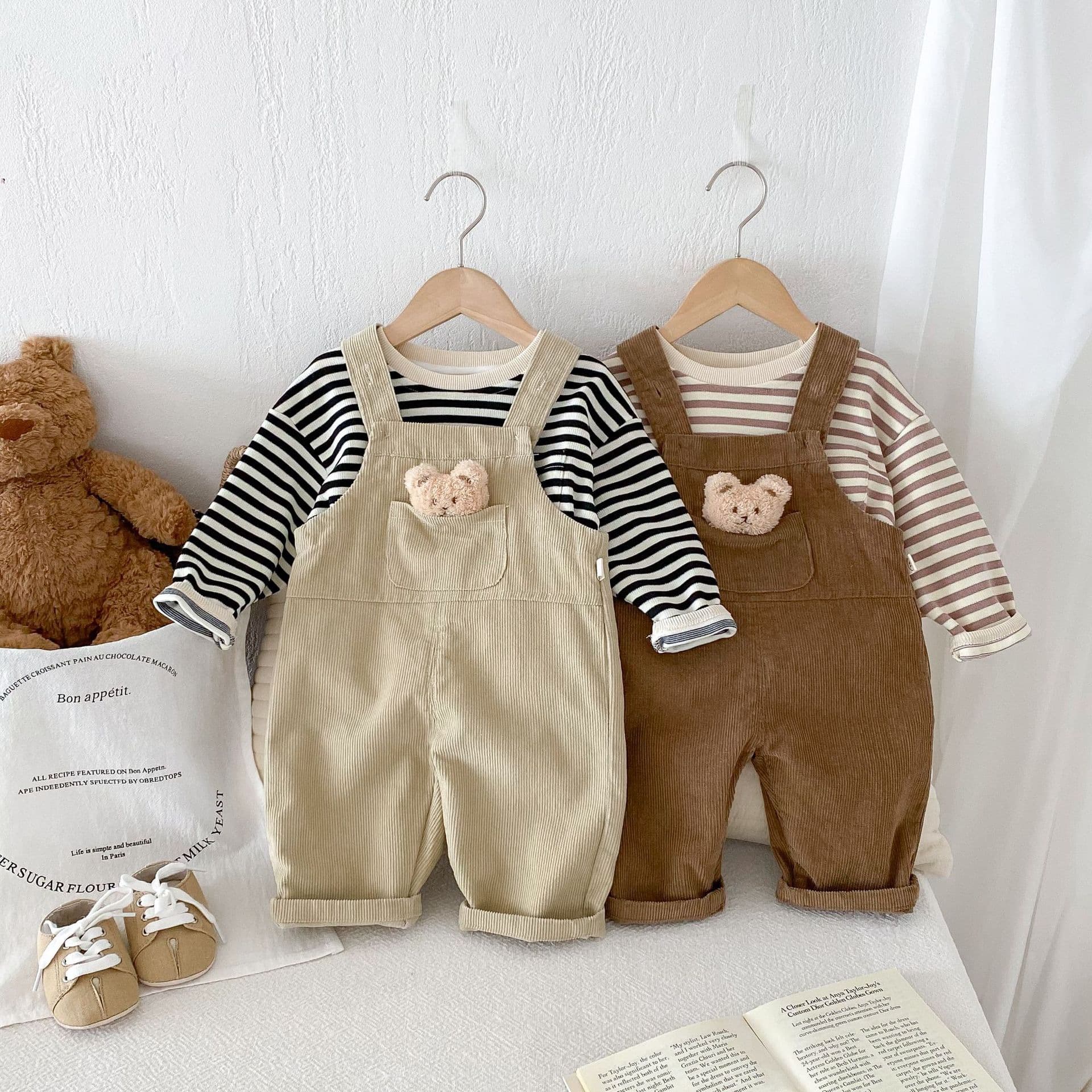 Children's bear overalls super cute autumn Korean style children's clothing boys fashion casual baby pants trendy suspenders for going out
