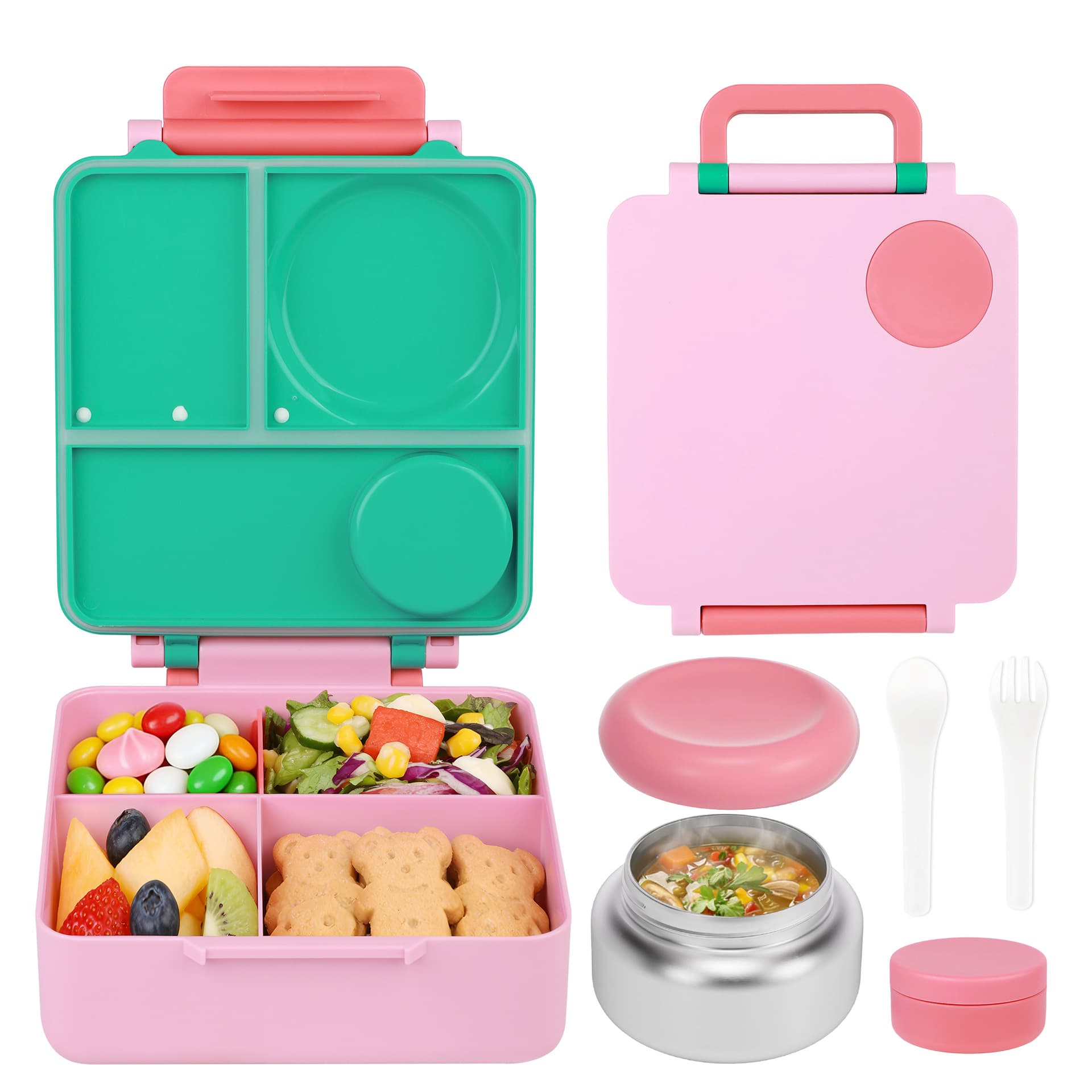 Kids Bento Box Stainless Steel Bowl Lunch Box Plastic Food Container Microwave Safe Divided Compartments Kids Lunch Box