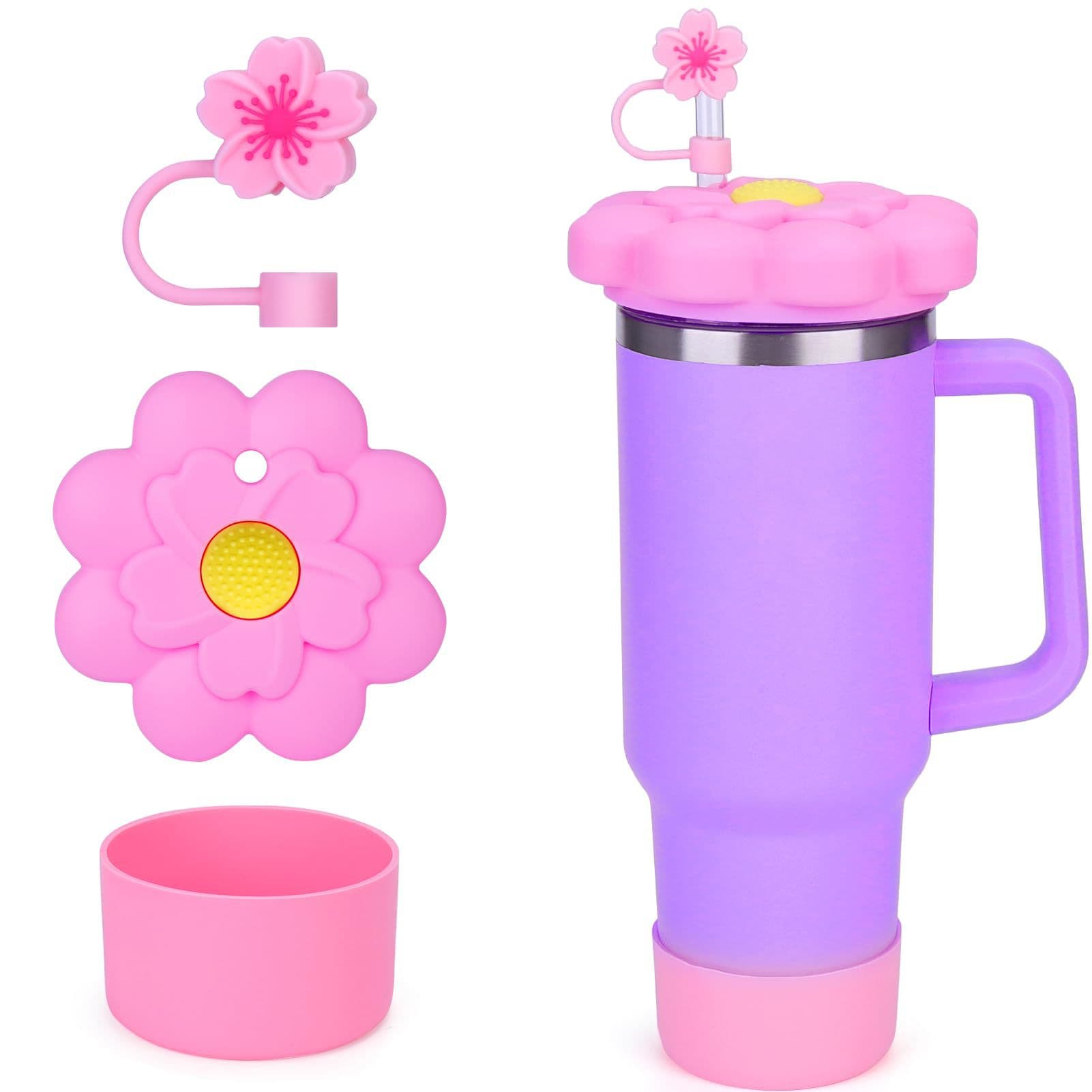 Stanley Cup New Flower Lid 3-Piece Set with Straw Charm, Flower Lid 4-Piece Set with Pearl Pendant