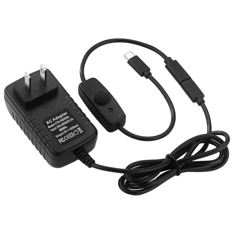 Raspberry Pi 4B Type-C Power Supply with Switch Adapter Cable, Pi 4th Gen Extension Cable with Indicator Light