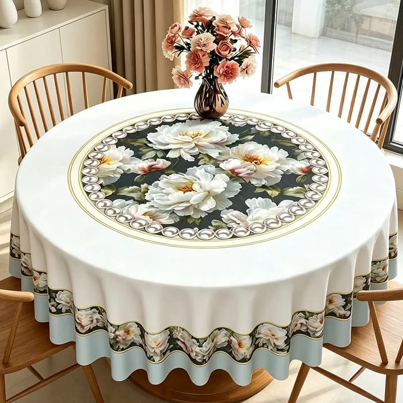 New Chinese Style Tablecloth, Chili Oil Resistant, Peony Coffee Table Cloth, Light Luxury High-End Chinese Style Tablecloth, Waterproof and Oil-Proof
