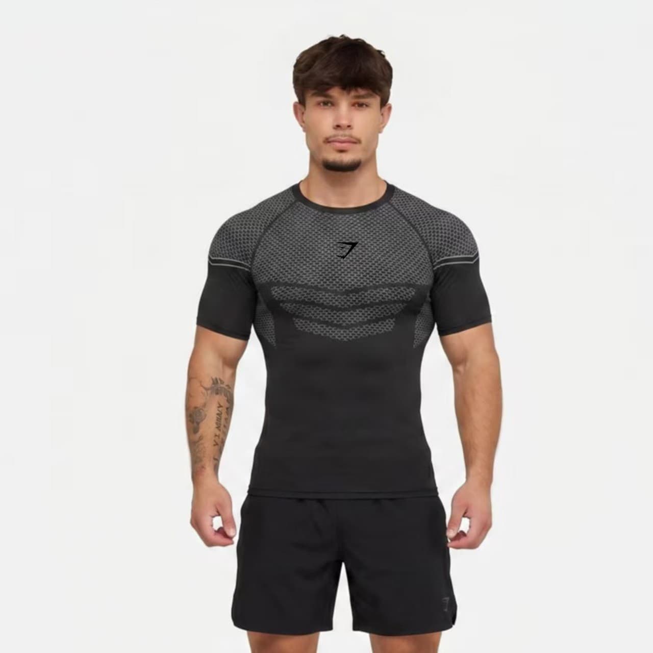 GYMSHARK/ONYX5 men's T-shirt sports fitness quick-drying compression clothing breathable elastic short-sleeved tight training