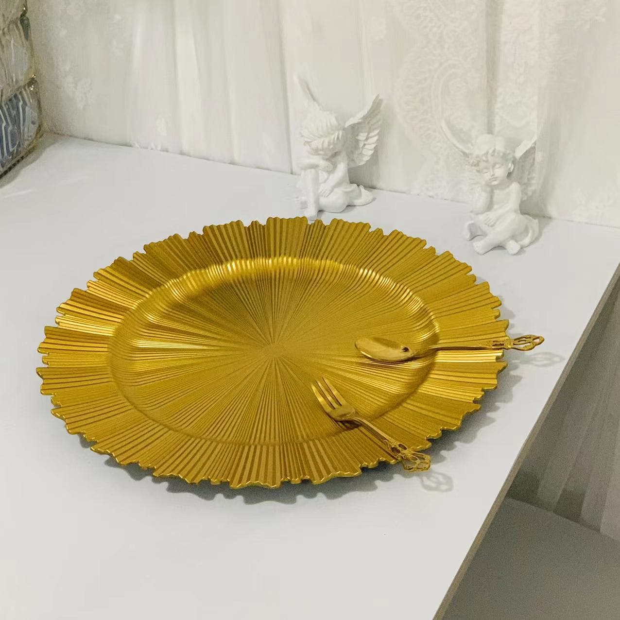 European Style Imitation Ceramic Wedding Hotel Party Gold-Edged Craft Decorative Plastic Fruit Plate Gold Shimmer High-End Style