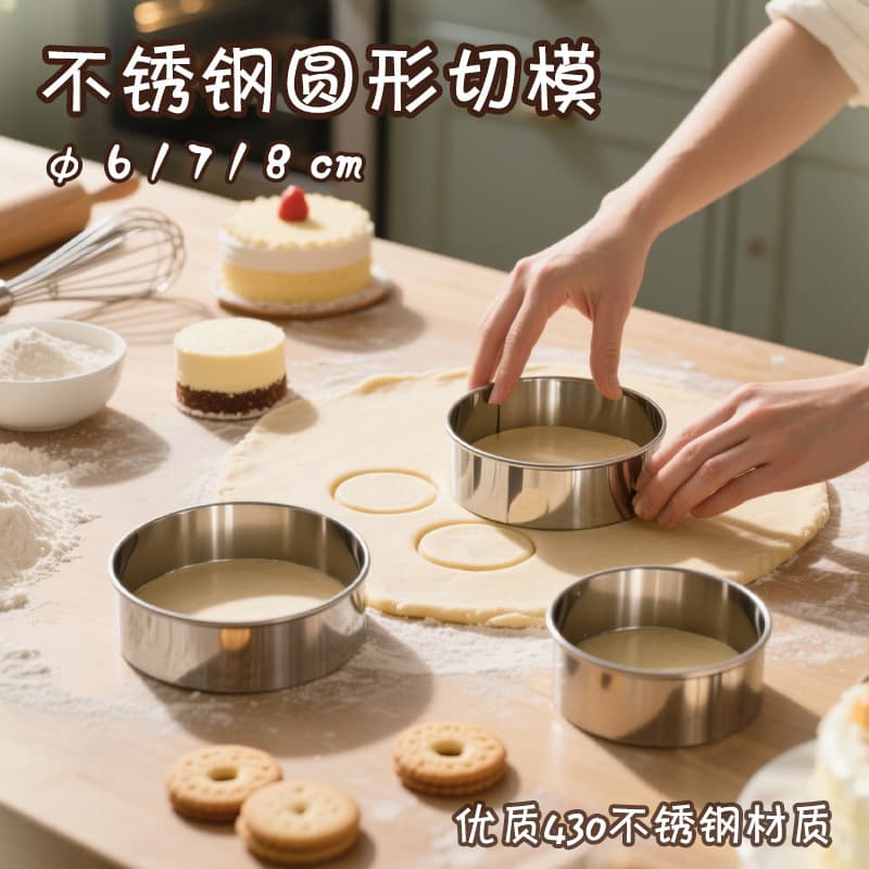 New Cross-Border Stainless Steel Mousse Ring Mold 3-Piece Set Cookie Tart Cutter Round Fondant Cake Mold Wholesale