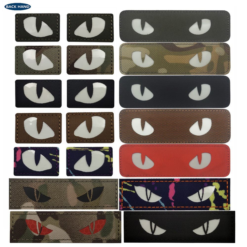 Haihu Outdoor Glow-in-the-dark Demon Eyes Export Supply Cat Eye Morale Tactical Badges, Reflective Bag Patches Hook and Loop