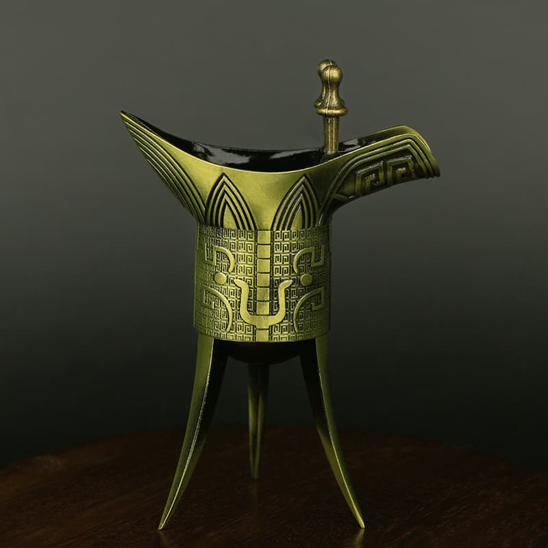 Wealth Golden Zun Ornament, Promotion and Rank Zun Cup, Triangular Antique Bronze Ancient Jue Cup, Wedding Hejin Wine Prop