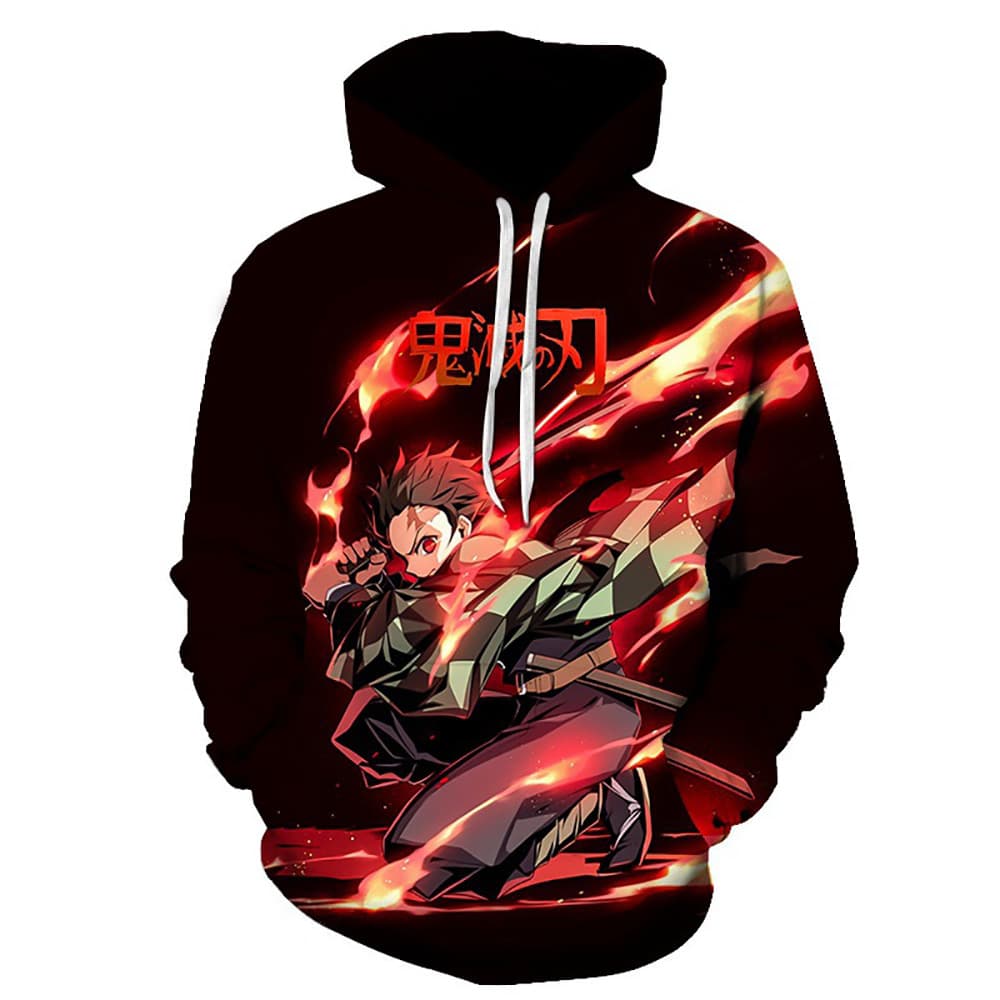 Cross-Border Japanese Anime Demon Slayer 3D Digital Print Hoodie Men's Sweatshirt Direct from Manufacturer