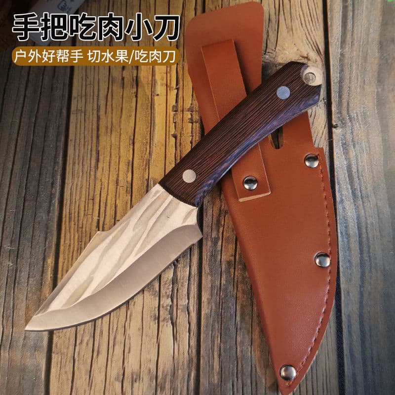 Hand-forged chicken wing wood handle knife, outdoor knife, multi-functional meat cleaver, camping knife, fruit knife