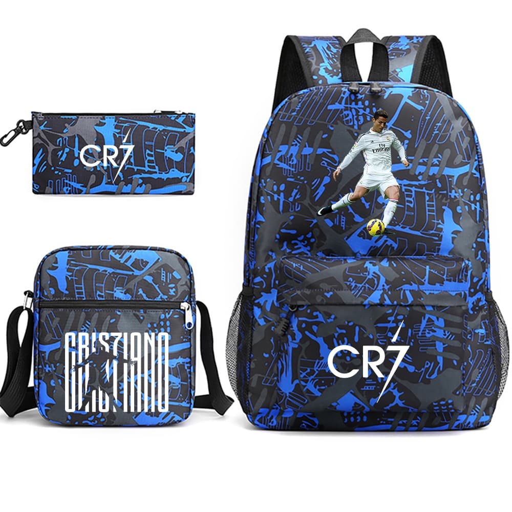 Cross-border Bestseller Cristiano Ronaldo CR7 Merch Printed Backpack Shoulder Bag Pencil Case School Bag 3-Piece Set