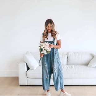 2024 European and American Women's New Fashion Versatile Loose Ripped Jeans Casual Wide-Leg Denim Overalls Women