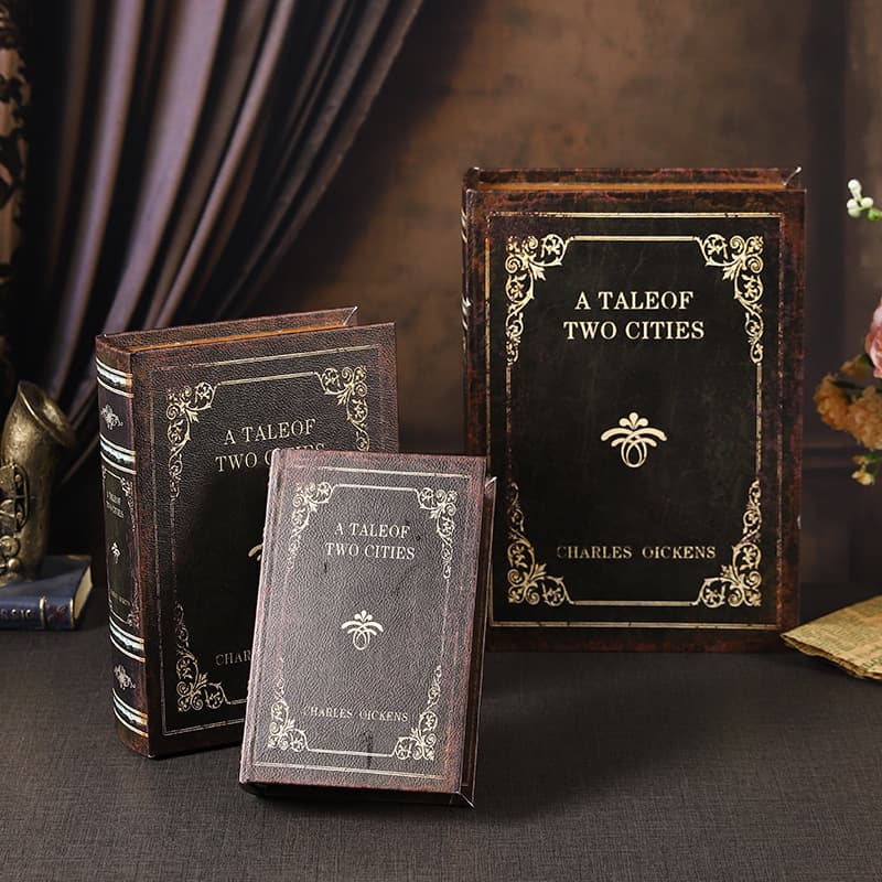 Cross-border Hot Selling Wooden Simulated Book Decorative Fake Book Storage Box, Vintage Bookcase Decoration for Internet-famous Restaurants