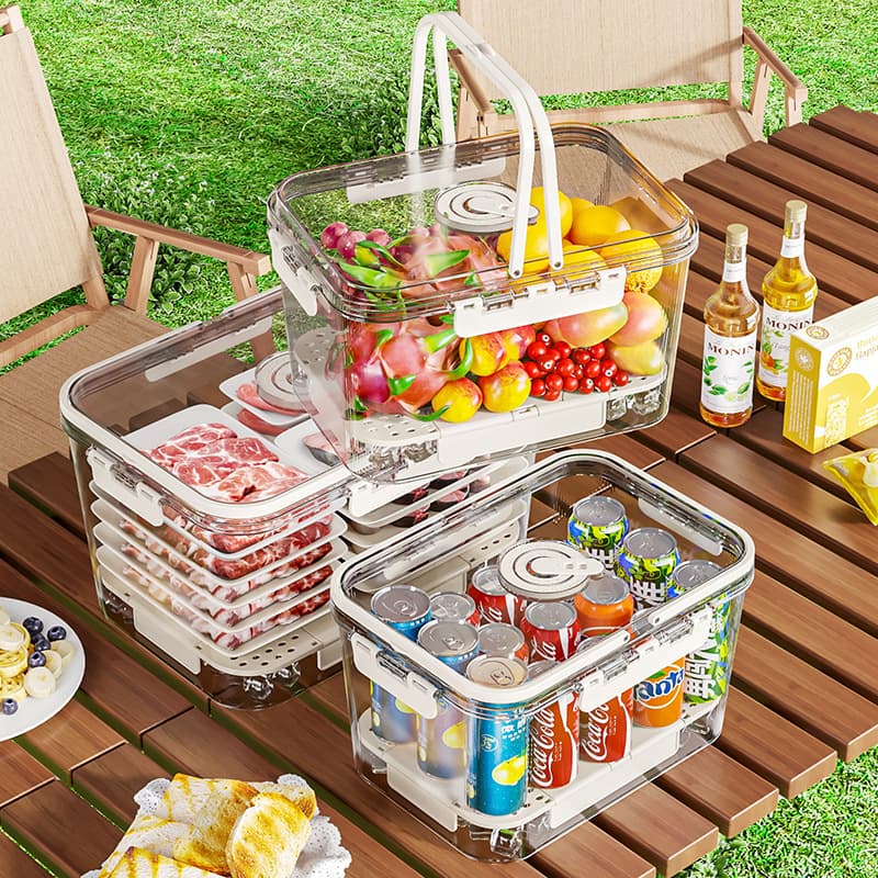 Portable Outdoor Camping Fresh-Keeping Storage Box Transparent Handheld Storage Box Multi-Purpose Double-Layer Large-Capacity Fresh-Keeping Box