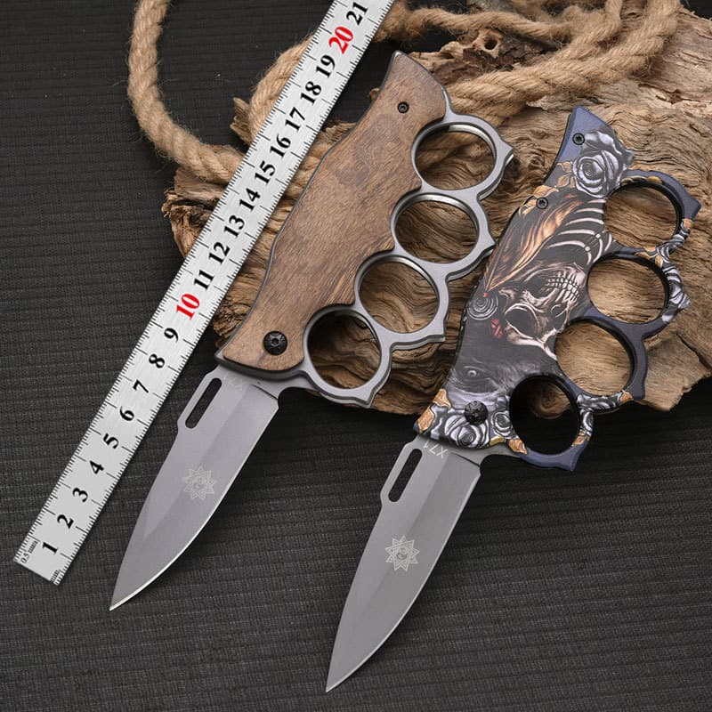 Outdoor Folding Knife Multi-Functional Wild Camping Self-Defense Knuckle Ring Folding Knife Stainless Steel Knife Tool Camping Special