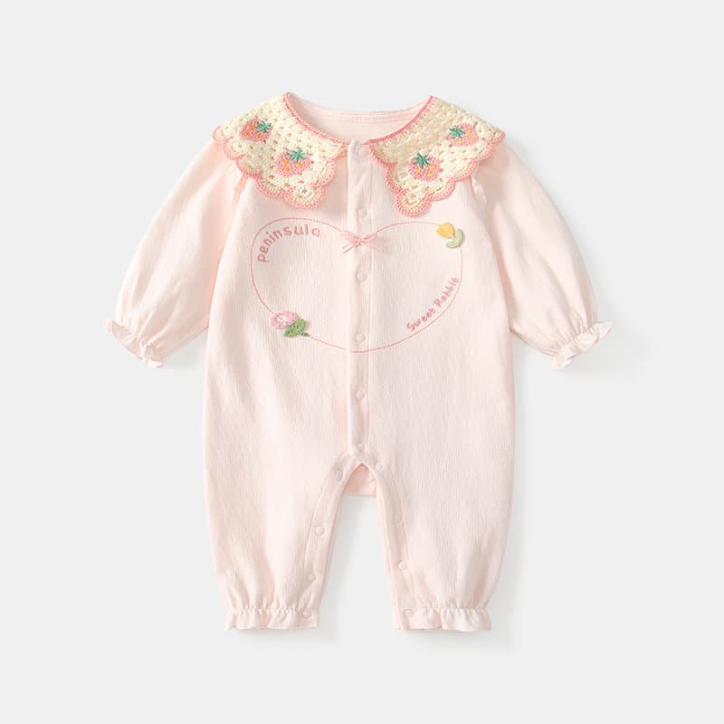 2026 New Style Infant Jumpsuit, Cute Pink Heart-Shaped Long-Sleeved Romper for Baby Girls, Kidsren's Outdoor Clothing