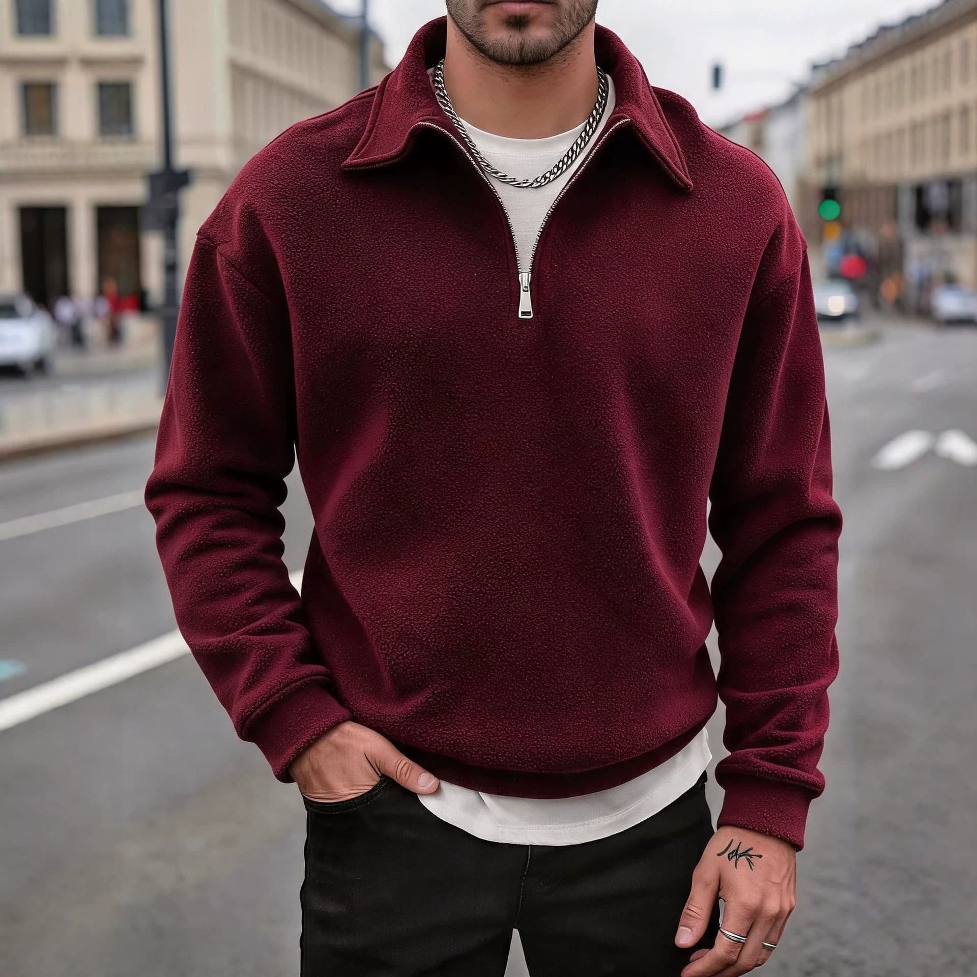 2026 New Cross-Border Men's Double-Sided Fleece Half-Zip Casual Lapel Sweatshirt Men's Autumn Winter Jacket Coat