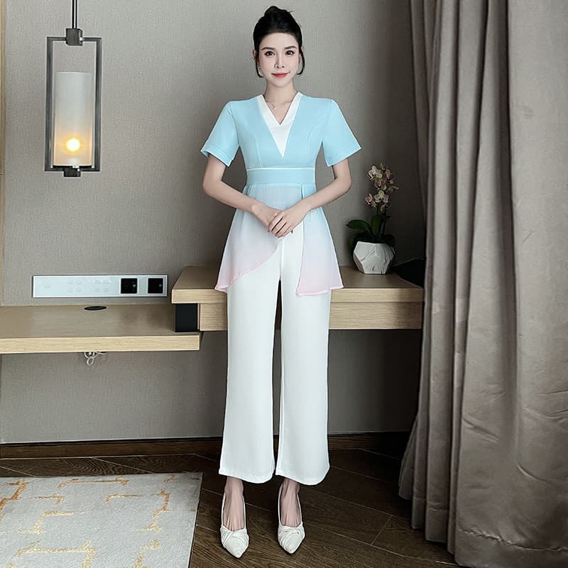 2024 Winter New SPA Ear Picking Massage Fashion Slim-Fit Foot Bath Massage Parlor Technician Pants Set 1382