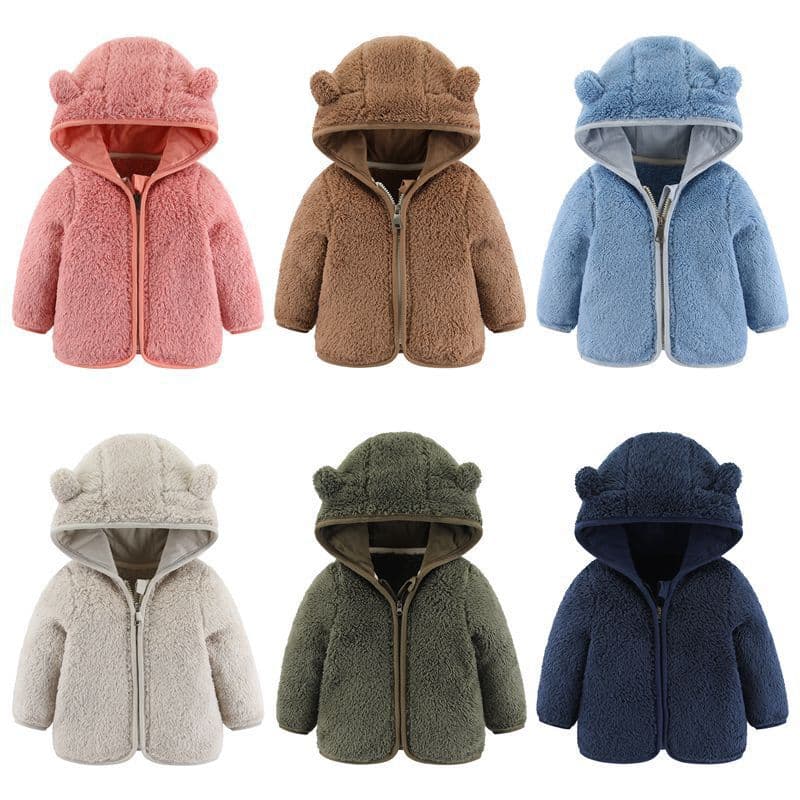 Children's European and American Style Long-Sleeve Fleece Zip-Up Hooded Warm Jacket for Boys and Girls, Spring and Autumn