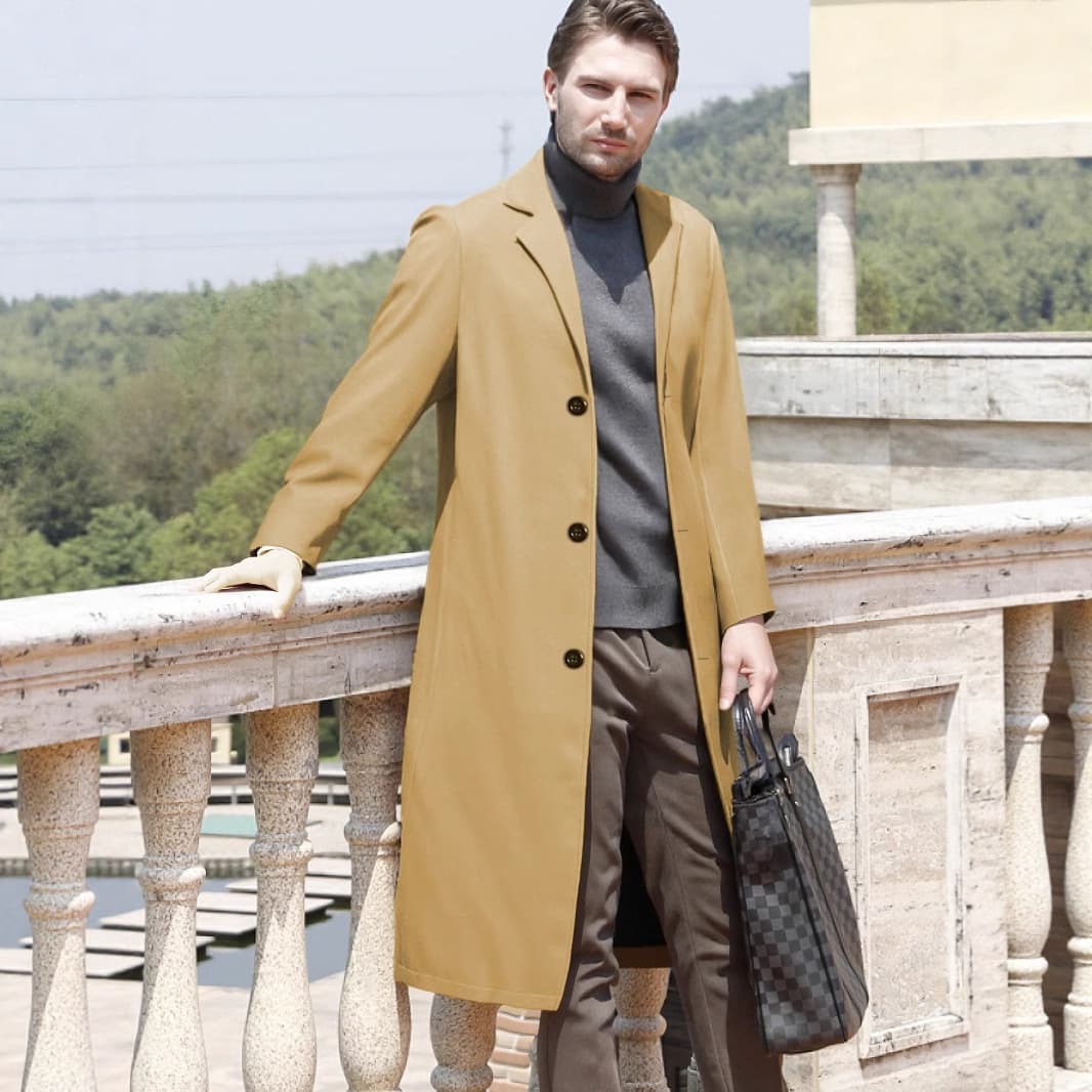 [Ready Stock] 2026 cross-border European and American size men's extended style over-the-knee woolen classic windbreaker handsome