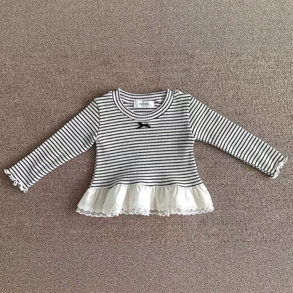 Children's clothing spring and autumn girls Korean style striped long-sleeved lace tops fashionable new casual and versatile tops for children and middle-aged children