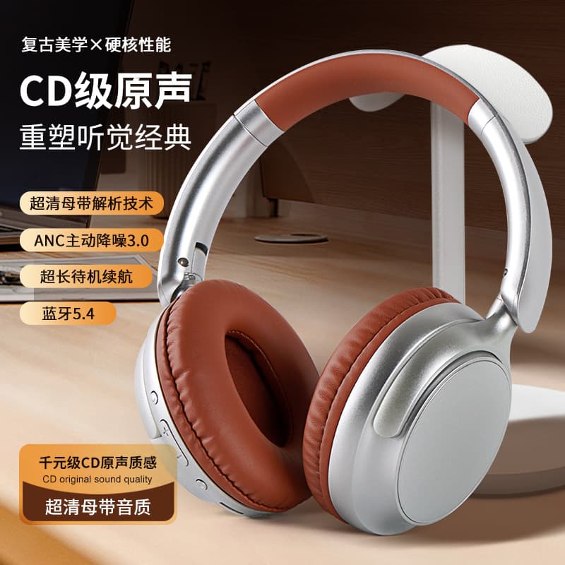 Retro ANC Noise-Canceling Heavy Bass Over-Ear Bluetooth Headphones Wireless Universal Headset Trendy Retro Style Bluetooth 5.4