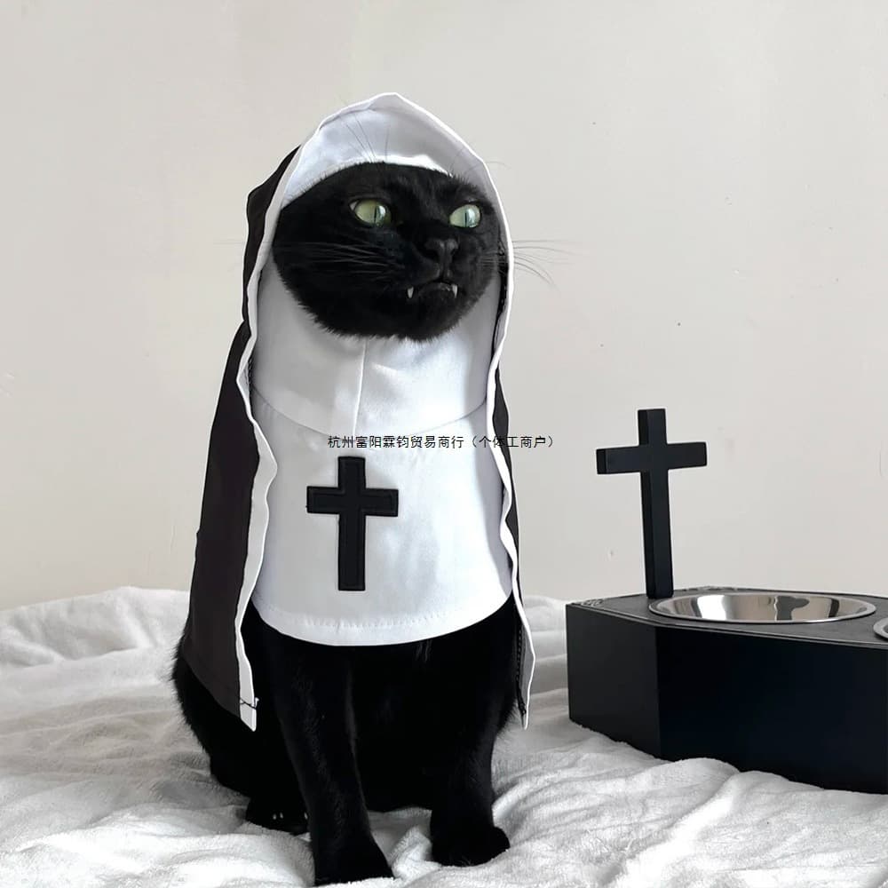 Cat nun clothes, cat and dog cross-dressing, funny COS, small and medium-sized pet photo props, cat funny costumes 0