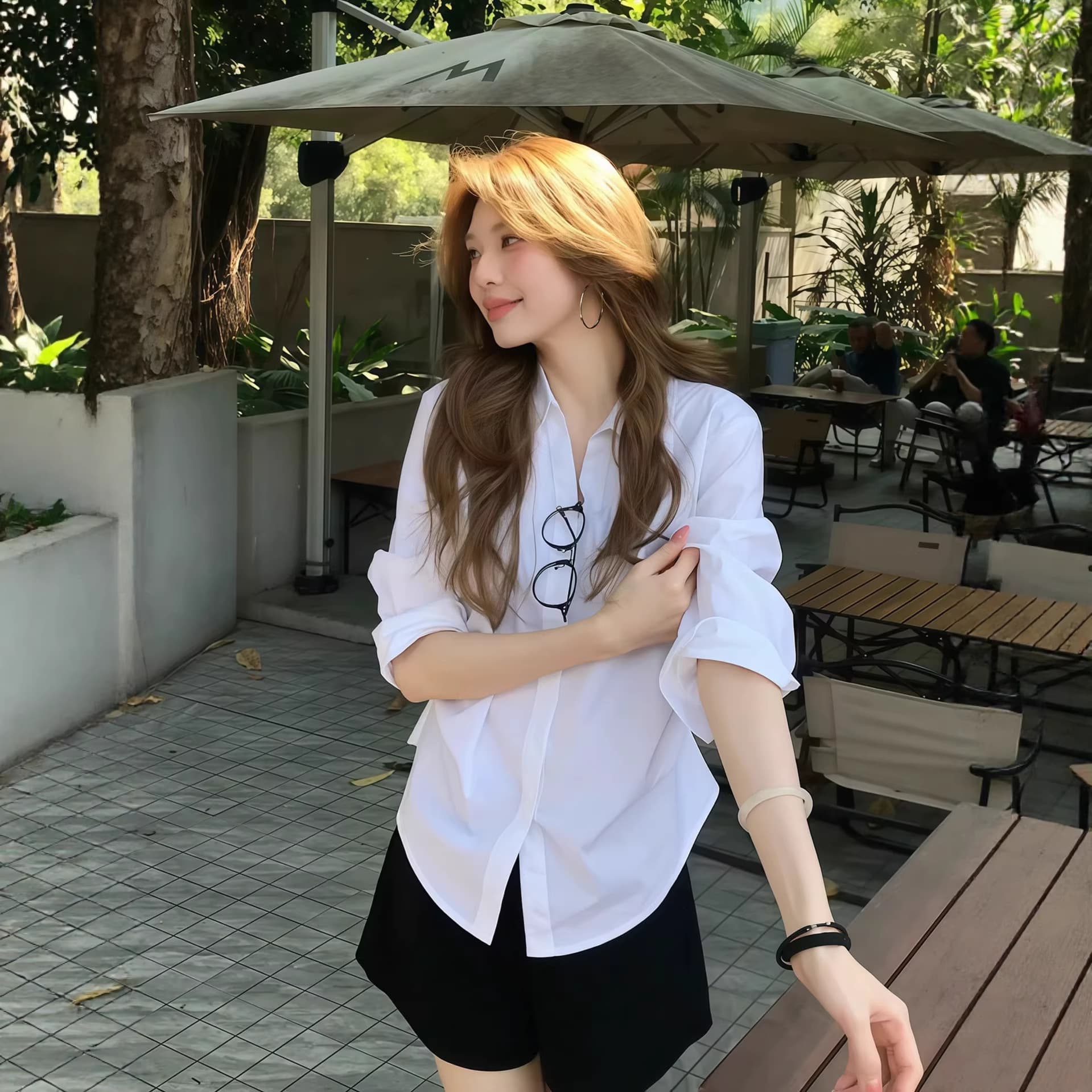 SadSoil Basic White Pleated Blouse for Women Spring Summer Loose Long Sleeve Casual Atmosphere Shirt