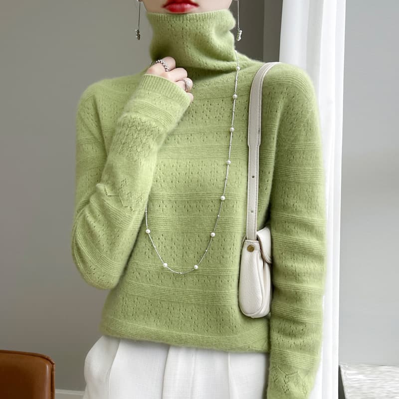 One-Piece Wool Blend 2025 Spring Women's Clothing Bunch-Neck New Short Hollow Knit Base Layer Sweater