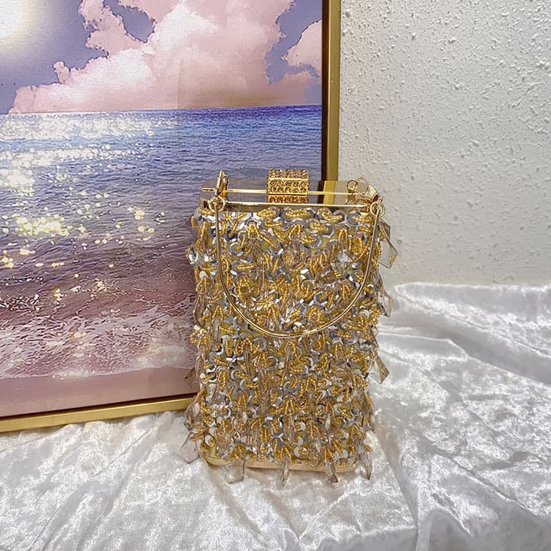 Vintage Metal Premium Sequin Sparkle Box Bag, Socialite Evening Clutch Crossbody Bag