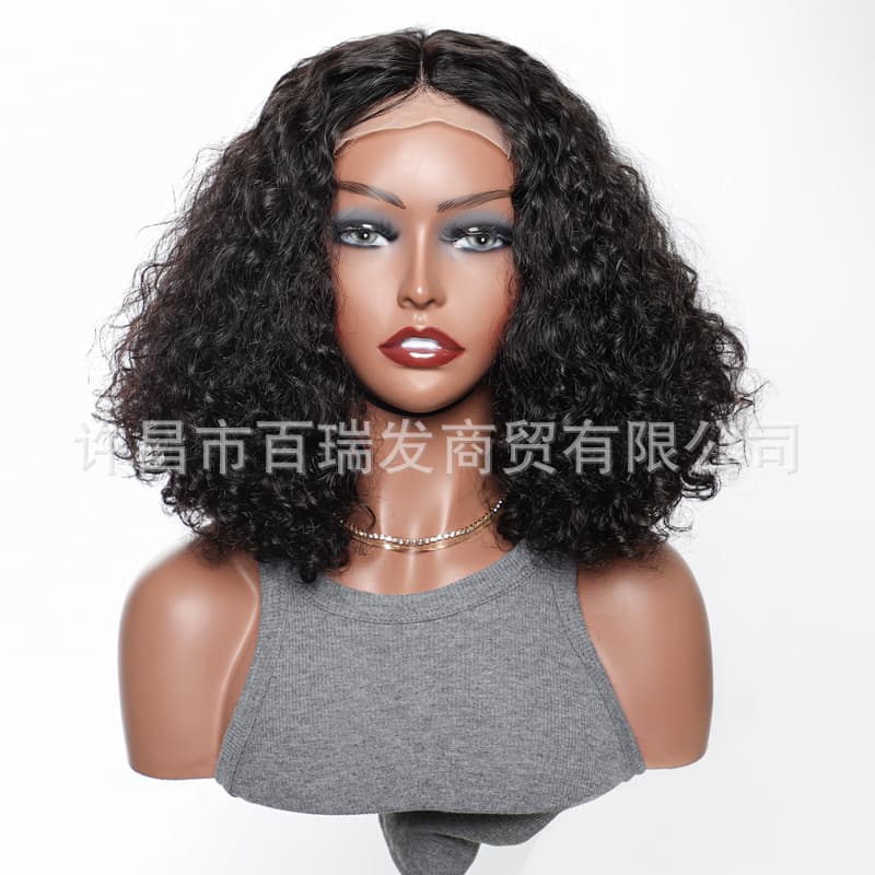 Cross-border European and American beauty 13x4 front lace real hair Curly BoBo Human Hair Wig wig headgear