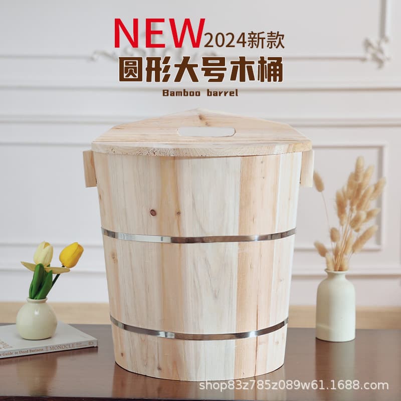 Rural Steamed Rice Bucket Chinese-style Steamed Rice Commercial Kitchen Stall Wooden Steaming Bucket Wooden Restaurant Glutinous Rice Wooden Steamer Solid Wood