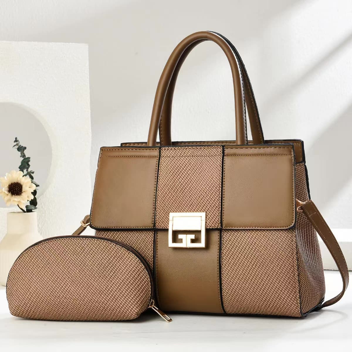 Women's Handbag Fashion Patchwork Shoulder Bag Large Capacity Versatile Commuter Bag Two-Piece Mother-Child Set