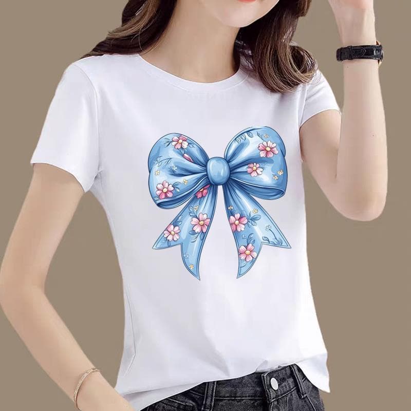 Korean-style Fashion Casual Printed Cute Floral Round Neck Women's Ins Short Sleeve T-shirt