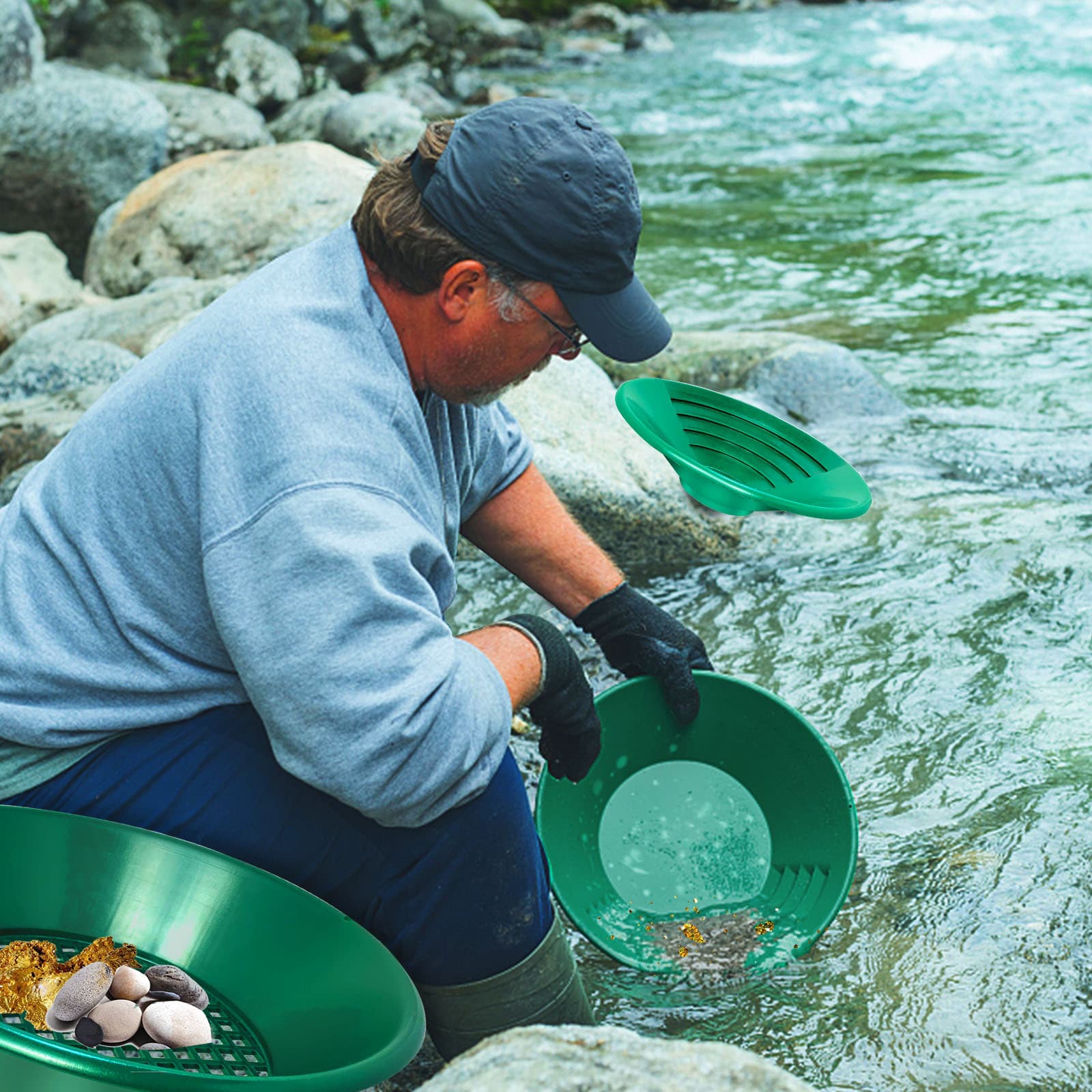 Spot wholesale hand-cranked sand washing tray plastic round gold panning basin manual gold screening tool foreign trade gold panning equipment set