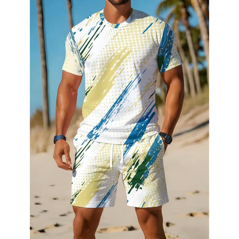 Amazon Cross-Border 2026 Summer Men's Letter Print Short Sleeve T-Shirt and Shorts Two-Piece Set Casual Sportswear