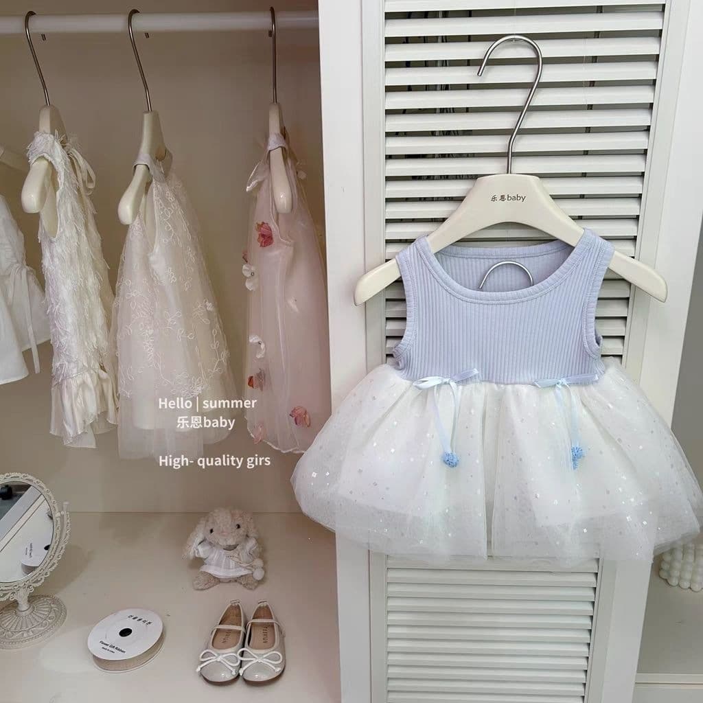 2026 Summer Girls Blue Mesh Dress Fashionable Vest Dress Princess Dress for Girls