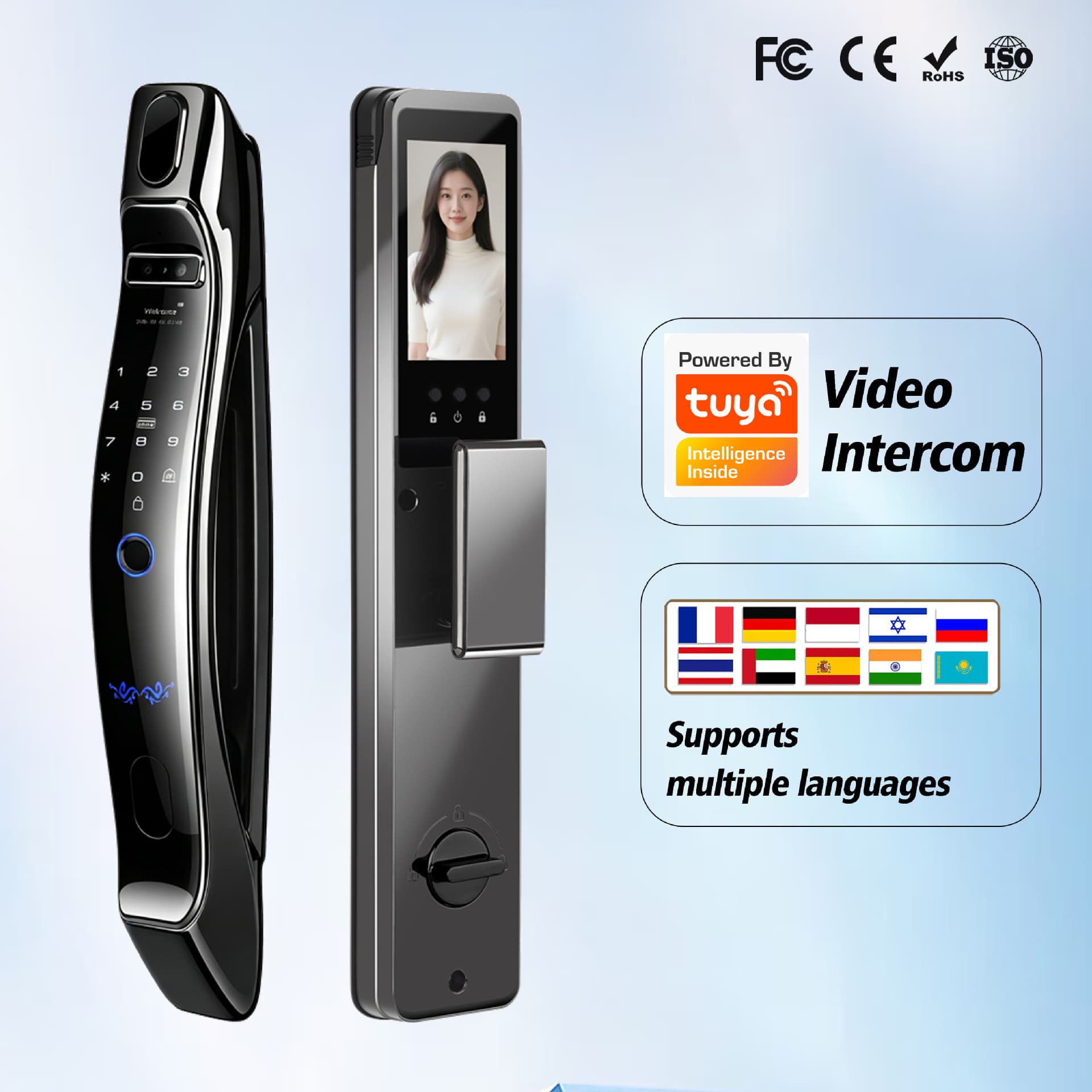 Tuya Smart Lock Face Recognition Fingerprint Video Password Lock Home Security Door Electronic Lock Light Luxury Electroplating Finish