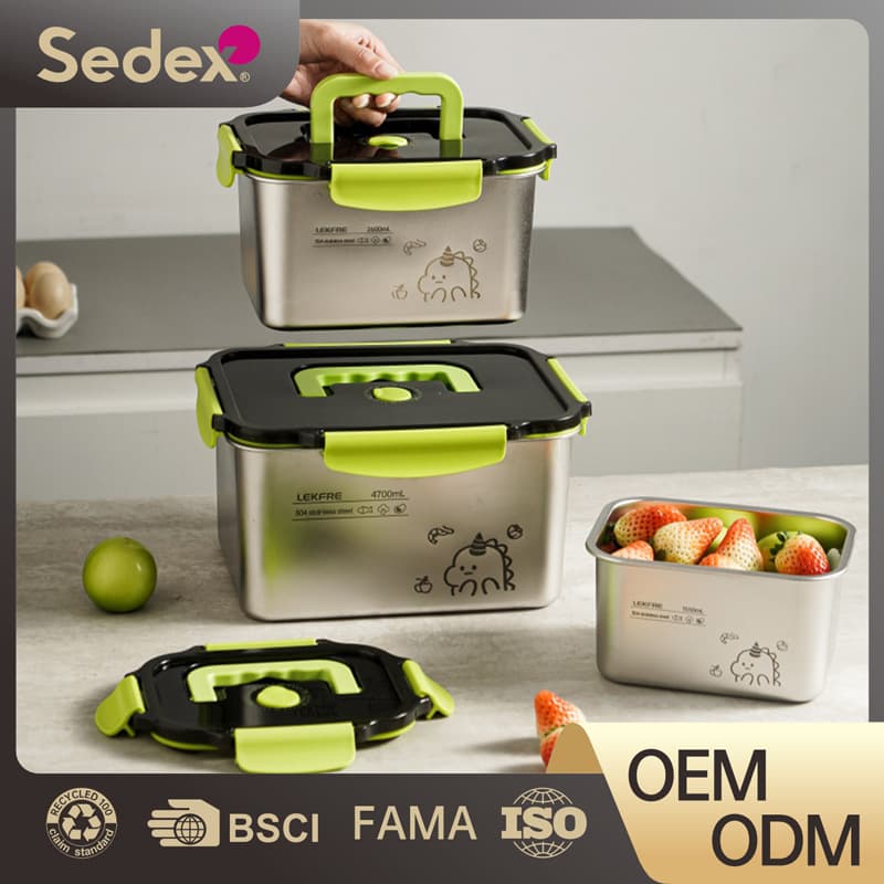 304 Stainless Steel Portable Fresh-Keeping Box, Multi-Size Sealed Container with Vent Valve, Large-Capacity Picnic Box, Refrigerator Storage Container