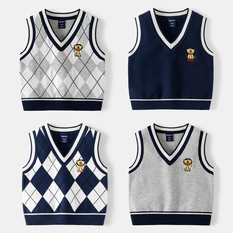 Children's Sweater Wholesale 2026 Autumn Winter New Style Boys Knitted Vest Baby V-Neck Sleeveless Sweater Drop Shipping