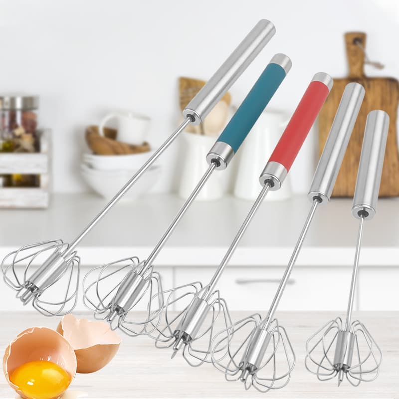 Stainless Steel Semi-Automatic Press and Rotate Egg Beater Whisk for Eggs, Cream, and Butter - Kitchen Baking Tool